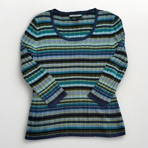 Requirements Women's VTG Striped Ribbed Medium Sweater Multicolor Blue Green Y2K